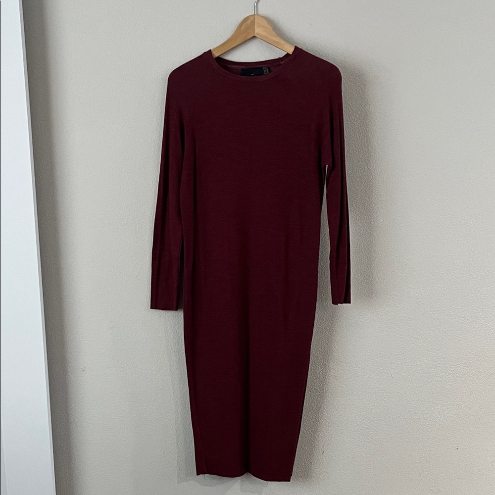 Zara Deep Red Long Sleeve Knit Dress Size M